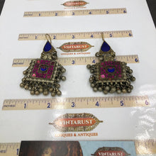 Load image into Gallery viewer, Ethnic Stone Square Shaped Earrings With Small Bells