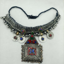 Load image into Gallery viewer, Afghan Silver Kuchi Choker Necklace With Dangling Pendant, Boho Jewelry, Choker Necklace