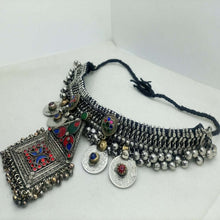 Load image into Gallery viewer, Boho Silver Kuchi Big Choker Necklace With Dangling Pendant