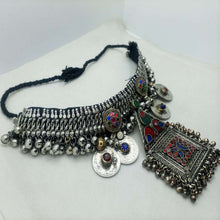 Load image into Gallery viewer, Afghan Silver Kuchi Choker Necklace With Dangling Pendant, Boho Jewelry, Choker Necklace