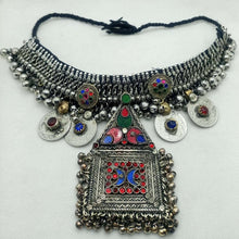 Load image into Gallery viewer, Afghan Silver Kuchi Choker Necklace With Dangling Pendant, Boho Jewelry, Choker Necklace
