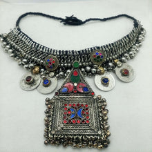 Load image into Gallery viewer, Afghan Silver Kuchi Choker Necklace With Dangling Pendant, Boho Jewelry, Choker Necklace
