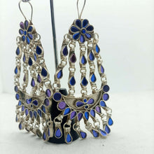 Load image into Gallery viewer, Blue Glass Stone Kuchi Massive Earrings