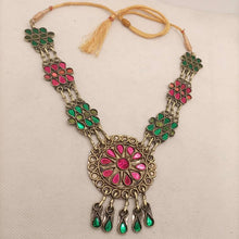 Load image into Gallery viewer, Pink and Green Glass Stones Pendant Necklace