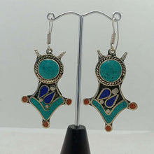 Load image into Gallery viewer, Turquoise Dangle Earrings, Nepalese Earrings, Turquoise Jewelry