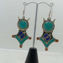 Load image into Gallery viewer, Turquoise Dangle Earrings, Nepalese Earrings, Turquoise Jewelry