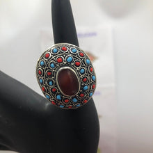 Load image into Gallery viewer, Kuchi Ring with Red and Turquoise Beads