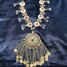 Load image into Gallery viewer, Vintage Pendant Necklace With Glass Stones and Tassels