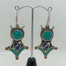 Load image into Gallery viewer, Turquoise Dangle Earrings, Nepalese Earrings, Turquoise Jewelry