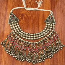 Load image into Gallery viewer, Vintage Beaded Layered Choker Necklace With Red Glass Stones