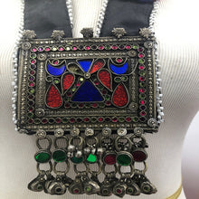 Load image into Gallery viewer, Long Straps Mala Style Pendant Necklace, Pendant With Dangling Tassels and Mirror