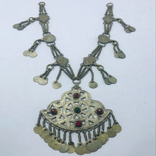Load image into Gallery viewer, Long Tribal Bohemian Necklace With Tassels, Nomadic Silver Kuchi Pendant