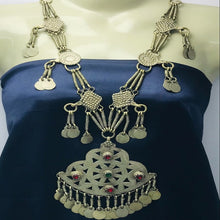 Load image into Gallery viewer, Long Tribal Bohemian Necklace With Tassels, Nomadic Silver Kuchi Pendant