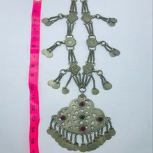 Load image into Gallery viewer, Long Tribal Bohemian Necklace With Tassels, Nomadic Silver Kuchi Pendant