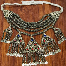 Load image into Gallery viewer, Beaded Layered Choker Necklace With Pendants And Glass Stones