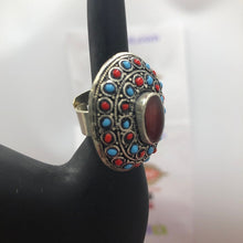 Load image into Gallery viewer, Kuchi Ring with Red and Turquoise Beads