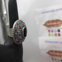Load image into Gallery viewer, Kuchi Ring with Red and Turquoise Beads
