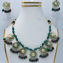 Load image into Gallery viewer, Beaded Stone Motifs Choker Necklace With Earrings