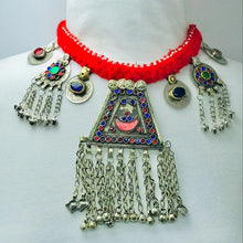 Load image into Gallery viewer, Red Kuchi Choker Necklace With Massive Pendant, Vintage Bells Choker Necklace