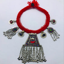 Load image into Gallery viewer, Red Kuchi Choker Necklace With Massive Pendant, Vintage Bells Choker Necklace