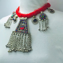 Load image into Gallery viewer, Red Kuchi Choker Necklace With Massive Pendant, Vintage Bells Choker Necklace