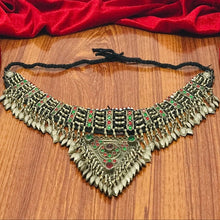 Load image into Gallery viewer, Antique Tribal Choker Necklace With Red and Green Glass Stones