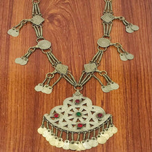 Load image into Gallery viewer, Long Tribal Bohemian Necklace With Tassels, Nomadic Silver Kuchi Pendant