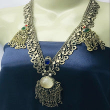 Load image into Gallery viewer, Silver Kuchi Tassels Pendant Necklace With Glass Stones, Ethnic Handmade Tribal Necklace