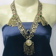 Load image into Gallery viewer, Silver Kuchi Tassels Pendant Necklace With Glass Stones, Ethnic Handmade Tribal Necklace
