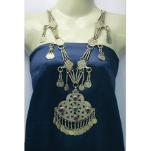 Load image into Gallery viewer, Long Tribal Bohemian Necklace With Tassels, Nomadic Silver Kuchi Pendant
