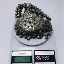 Load image into Gallery viewer, Silver Kuchi Multilayer Beaded Necklace With Dangling Pendants, Tribal Vintage Bib Necklace