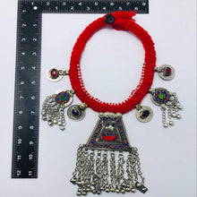 Load image into Gallery viewer, Red Kuchi Choker Necklace With Massive Pendant, Vintage Bells Choker Necklace