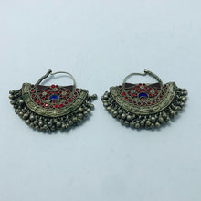 Load image into Gallery viewer, Handmade Vintage Red and Blue Hoop Earrings