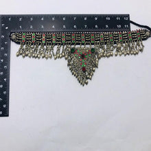Load image into Gallery viewer, Antique Tribal Choker Necklace With Red and Green Glass Stones