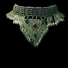 Load image into Gallery viewer, Antique Tribal Choker Necklace With Red and Green Glass Stones