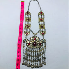 Load image into Gallery viewer, Tribal Silver Kuchi Turkman Pendant Necklace With Long Dangling Tassels