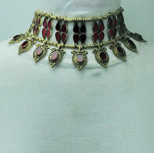 Load image into Gallery viewer, Red and Blue Glass Stones Collar Choker Necklace