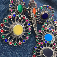 Load image into Gallery viewer, Afghan Ring, Tribal Ring With Multicolor Glass Stones