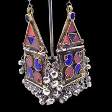 Load image into Gallery viewer, Tribal Dangle with Red and Blue Glass Stones Earrings