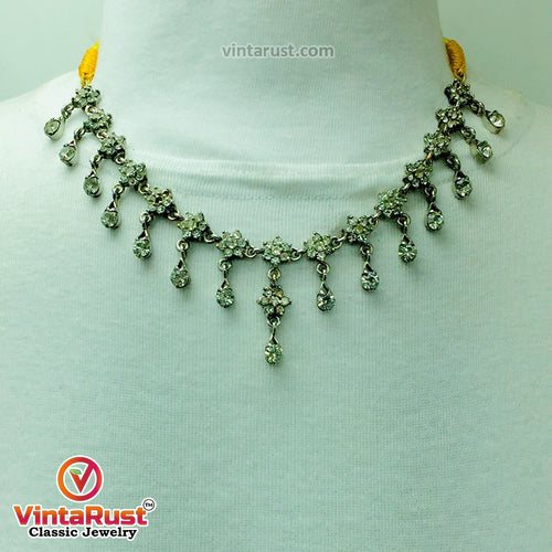 Indian Style Dangling Silver Gems Necklace