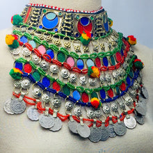Load image into Gallery viewer, Kuchi Tribal Choker With Dangling Multicolor Stones and Coins