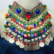 Load image into Gallery viewer, Kuchi Tribal Choker With Dangling Multicolor Stones and Coins