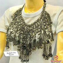 Load image into Gallery viewer, Kuchi Silver Oversized Vintage Necklace, Tribal Choker