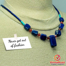 Load image into Gallery viewer, Lapis Lazuli Stone Necklace With Beaded Chain