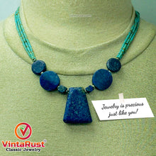 Load image into Gallery viewer, Vintage Lapis Stone Necklace With Turquoise Beaded Chain