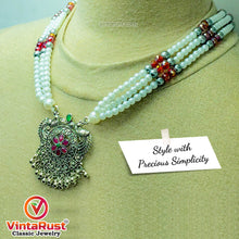 Load image into Gallery viewer, Multicolor Beaded Chain Necklace With Silver Motif Pendant