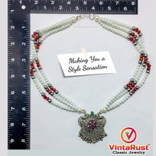 Load image into Gallery viewer, Multicolor Beaded Chain Necklace With Silver Motif Pendant