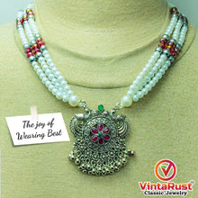 Load image into Gallery viewer, Multicolor Beaded Chain Necklace With Silver Motif Pendant
