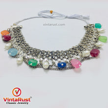 Load image into Gallery viewer, Boho Chic Gemstone and Pearl Choker Necklace