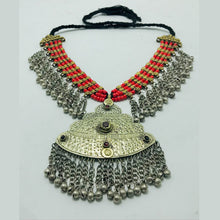 Load image into Gallery viewer, Multilayers Beaded Necklace With Silver Vintage Pendant